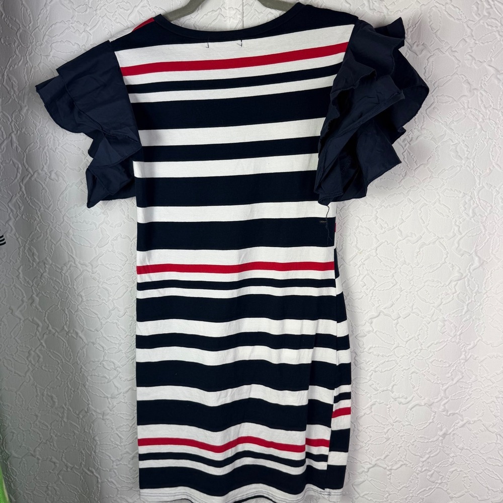 MUY MUY Fancy Collection Women's Striped Graphic T Shirt Dress Ruffle Sleeve - Picture 2 of 7